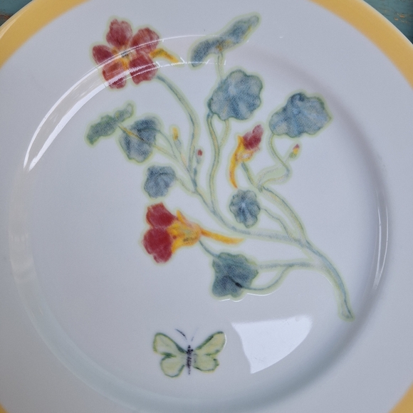 2 Salad Plates Flowering Herbs Williams Sonoma Butterfly Bumblebee Honey Bee Set - Picture 6 of 15